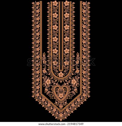 Digital Neck Design, Floral Neckline Embroidery, Embroidery Neckline Designs, Embroidery Sketches Design, Neck Line Embroidery Design, Embroidery Border Designs, Bandhni Dupatta, Neckline Embroidery Designs, Embroidery Neckline