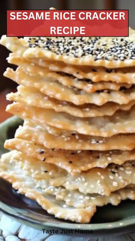 Sesame Rice Cracker Recipe – Taste Just Home Sesame Crackers Recipes, Homemade Rice Crackers, Rice Crackers Recipe, Rice Cracker Recipe, Gluten Free Cracker Recipe, Sesame Crackers, Sesame Rice, Quinoa Bars, Cracker Recipe