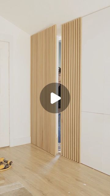 How To Hide A Door In Living Room, Hidden Door With Wood Slats, Slatted Wall Hidden Door, Wall Panel Hidden Door, Wood Panel Secret Door, Wood Panel Hidden Door, Hidden Doors In Wall Modern, Concealed Doors In Wall, Invisible Doors Ideas