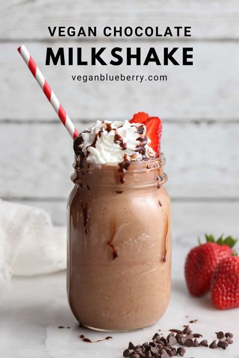 Ready for a creamy vegan milkshake that is secretly healthy? This delicious chocolate shake is free of refined sugar and uses bananas, cocoa powder, Medjool dates, nut or seed butter, and non-dairy milk to make a treat no-one can refuse! #veganrecipes Dairy Free Chocolate Shake, Vegan Chocolate Shake, Dairy Free Milkshake Recipe, Vegan Milkshake Recipe, Vegan Chocolate Smoothie, Healthy Chocolate Milkshake Recipe, Vegan Milkshake, Healthy Chocolate Shakes, Dairy Free Milkshake