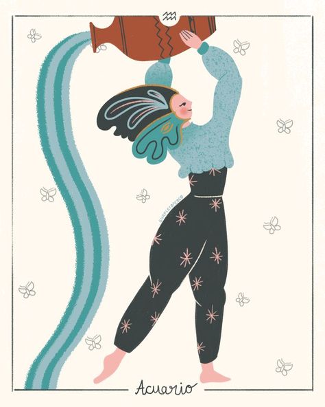 Aquarius Illustration, All The Zodiac Signs, Aquarius Art, Aries And Leo, Astrology Art, Age Of Aquarius, The Zodiac Signs, Illustration Style, Zodiac Art