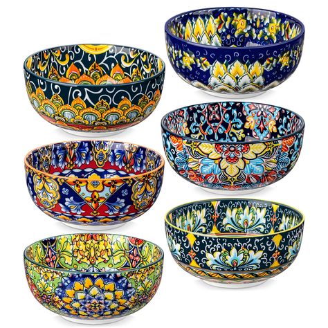 PRICES MAY VARY. 【Vibrant and Colorful Designs】Vancasso Bohemian style bowl set features a Bohemian pattern design on both the inside and outside, capturing the free spirit essence of Bohemian culture. The bright colors and artistic patterns evoke a sense of joy and positivity, making your dining experience full of vitality and happiness. 【Safety and Durable】 Our glazes are lead-free, meaning you will never have to worry about lead leaching into your body system and making you sick. This soup bo Ceramic Soup Bowls, Italian Bowl, Bohemian Culture, Artistic Patterns, Colorful Bowls, Pasta Rice, Salad Pasta, Talavera Pottery, Bohemian Pattern