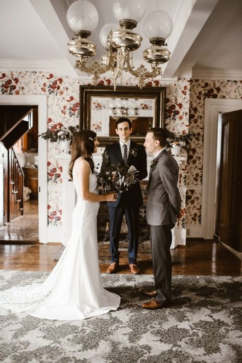 The Sweetest At-Home Elopement Inspiration You’ve Ever Seen Elopement Wedding At Home, Micro Wedding At Home Winter, Home Wedding Ideas Indoor Small Decor, Wedding At Home Ideas, Intimate Living Room, In Home Wedding, Apartment Wedding, Breakfast For Two, At Home Wedding