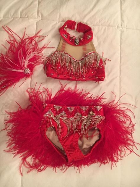 RED FEATHER 2 piece Dance costume, sequins Feather Jazz Costumes, Dance Costume With Feathers, Dance Costumes With Feathers, Red Jazz Dance Costumes, Tango Dance Costume, Red Dance Costumes, Pink Dance Costumes, Black Dance Costumes, Musical Theatre Dance