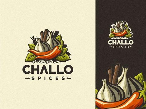 Challo Spices by Tri Suseno Ari Wibowo on Dribbble Hot Sauce Packaging, Shop Name Ideas, Illustration Logo Design, Spices Packaging, Logo Design Illustration, Etsy Shop Branding, Paper Bag Design, Life Logo, Text Logo Design