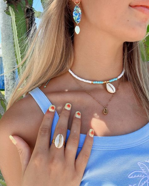 What’s a summer outfit without seashells🐚🌊🌞 Ootd from @sammiiieee wearing our seashell beaded necklace in turquoise🤩🩵 Shop beaded seashell necklaces & more on our website, link in bio💌 🤍 🤍 🤍 🏷️ summer outfit inspo, beach jewelry, handmade necklace, small jewelry business, beach girl aesthetic, summer seashell necklace, pinterest girl aesthetic, coconut girl, coastal cowgirl, coastal granddaughter, ocean inspired jewelry, gold jewelry, necklace layering, surfer girl jewelry, trendy summer acc... Beach Girl Jewelry, Coconut Girl Jewelry, Beach Jewelry Aesthetic, Granola Girl Jewelry, Beaded Seashell, Surfer Girl Jewelry, Seashell Bead Necklace, Small Jewelry Business, Seashell Necklaces