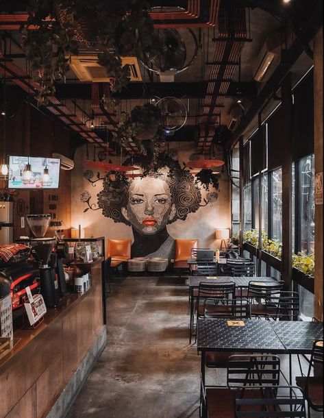 Bar Photo Wall, Pub Interior Design Modern, Restaurant Bar Design Ideas, Graffiti Restaurant, Graffiti Cafe, Decoration Restaurant, Art Restaurant, Restaurant Concept, Pool Bar