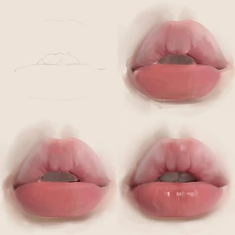 3 Artist 1 Base Trend, Female Drawing Poses Sassy, Puririkaaa Art, Lip Reference, Lips Reference, Facial Expressions Drawing, Lips Art, Lip Drawing, Digital Art Beginner