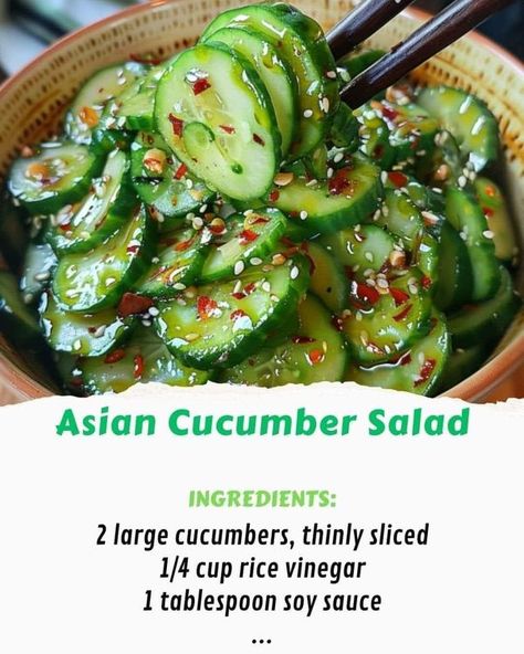 Simple & Grandma's Cooking Recipes | Asian Cucumber Salad | Facebook Asian Cucumber Salad Recipe, Health Chicken Recipes, Homemade Chinese Food, Cucumber Salad Recipe, Homemade Chinese, Asian Cucumber Salad, Easy Recipes For Beginners, Easy Asian Recipes, Asian Salad