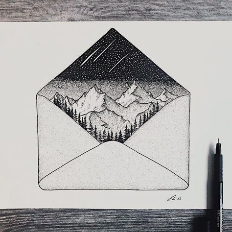 Mountain Drawing, Art Sketches Doodles, Travel Drawing, Art Sketches Pencil, 背景 シンプル, Pencil Art Drawings, Mountain Art, Ink Illustrations, Pen Art