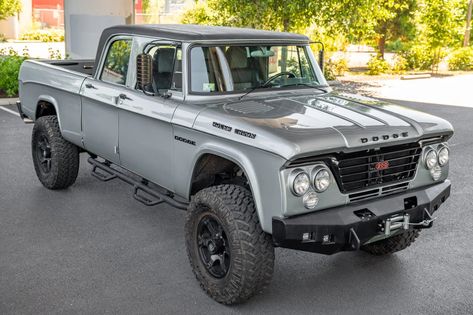 The beautiful 1964 Dodge Power Wagon Crew Cab Sweptline pickup is not what you think! Originally built in September 1963, the body was completely overhauled in 2016 and placed upon a shortened 2006 Dodge Ram 2500 Mega Cab 4x4 (DH) by ICON in Los Angeles, California before being sent to LaBrecque Autocraft of East Windsor, Connecticut to be completed. Ram 2500 Mega Cab, Dodge Ram Power Wagon, Ram 2500 Power Wagon, Power Wagon For Sale, Baja Trucks, Ram Power Wagon, Dodge Brothers, Old Dodge Trucks, American Trucks