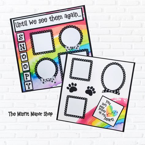 My newest addition to the shop. A rainbow bridge themed premade scrapbook page. It comes fully assemebled (as pictured, personalized for your dog/cat name, 12x12). Memorial Scrapbook, Dog Loss Gift, Dog Loss, Rainbow Dog, Loss Of Dog, Premade Scrapbook, Cat Memorial, Glue Dots, Dog Memorial