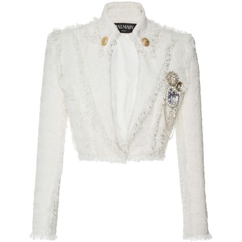 White Cropped Jacket, White Tweed Jacket, Balmain Jacket, Balmain Fashion, Tweed Jackets, Mode Kimono, White Tweed, Looks Chic, Kpop Fashion Outfits