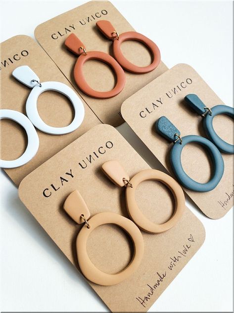 Clay Earrings Ideas Cute, Polymer Clay Minimalist, Clay Earring Packaging, Basic Clay Earrings, Sculpy Earrings Diy, Clay Hoop Earrings Diy, Best Selling Clay Earrings, Everyday Polymer Clay Earrings, Oven Bake Clay Earrings