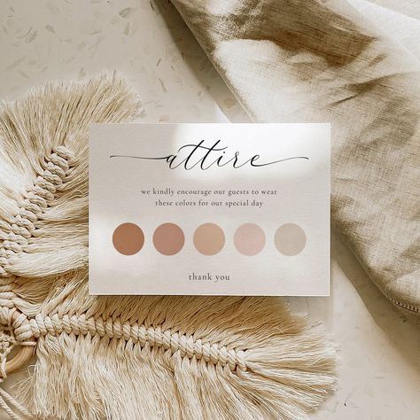 Wedding Guest Color Palette, Minimalist Attire, Wedding Attire Card, Dress Code Card, Wedding Guest Dress Code, Canva Website, Template Wedding, Wedding Color Palette, Card Wedding