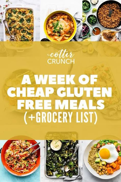 Cheap Gluten Free Meals, Aldi Gluten Free, Grocery List Diet, Cheap Gluten Free, Gluten Free Family Meals, Gluten Free Grocery List, Gluten Free Diet Plan, Gluten Free Meal Prep, Gluten Free Meal Plan