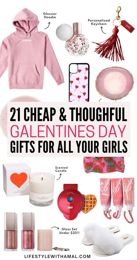 From fun galentines day gifts like a pink glossier hoddie and personalized presents to make her feel a little special to last-minute gifts you can get on Amazon, there’s something here that will definitely impress your Galentine and remind her how much she is cared for! Click on the pin to find all the best and cheap Galentine's Day gifts she'll absolutely love. Valentine Galentines Gifts, What To Get A Girl For Valentines Day, Galentine Party Favor Ideas, Valentine's Day Gifts For Friends, Valentine’s Day Gifts Friends, Valentine’s Day Crafts For Teens, Happy Galentine’s Day Gifts, Galentines Gifts Small Cheap, Gifts For Galentines Party