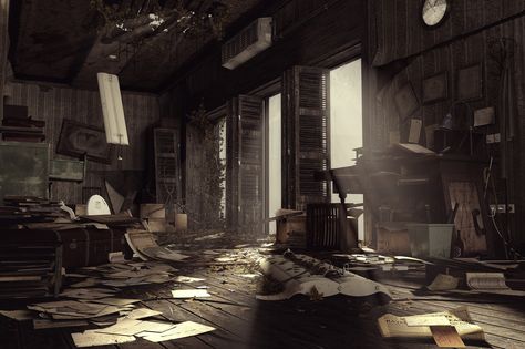 Abandoned - Google Search Abandoned Office, Interior Concept Art, Rural Photography, Arte Zombie, Old Office, Breaking In, Film Inspiration, Interior Concept, Matte Painting