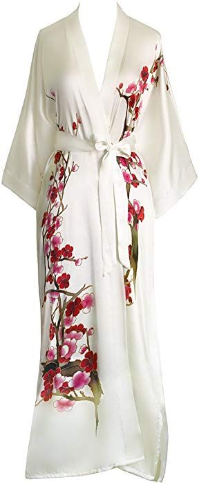 Old Shanghai Womens Silk Kimono Long Robe - Handpainted - Cherry Blossom White, One Size. at Amazon Women’s Clothing store: Cherry Blossom White, Long Silk Kimono, Silk Robe Long, Old Shanghai, White Kimono, Silk Kimono Robe, Silk Robe, Long Kimono, Pretty Lingerie