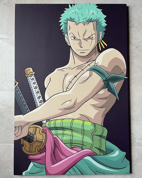 Zoro One Piece Acrylic Painting, Zoro Painting, Anime Paintings Canvases, One Piece Painting, Painting Instagram, Anime Painting, Simpsons Art, Painting Canvases, Anime Canvas Art