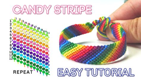 Friendship Bracelets For Beginners, Candy Stripe Bracelet, Bracelets For Beginners, Friendship Bracelets Patterns, Bracelet Video, Bracelet Easy, Candy Bracelet, Friendship Bracelets Designs, Bracelets Patterns