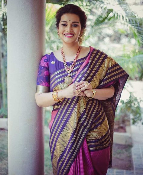 Pink Kanchipuram Saree, Pink Kanjeevaram Saree, Renu Desai, Bhargavi Kunam, Ruffle Blouse Designs, Kalamkari Blouse, Boat Neck Blouse Design, Cotton Blouse Design, Pawan Kalyan