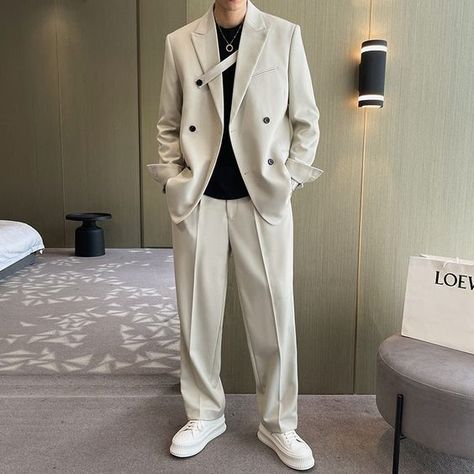 Color ok size M for 180cm & 84 kg but the sleeves could be a little longer but is not bad it is summer shiirt. Korean Streetwear Fashion, Double Breasted Suit Men, Casual Suits Men, Male Wedding, Blazer Outfits Men, Casual Suits, Modern Suits, Men Fashion Casual, Shirt Jacket Men