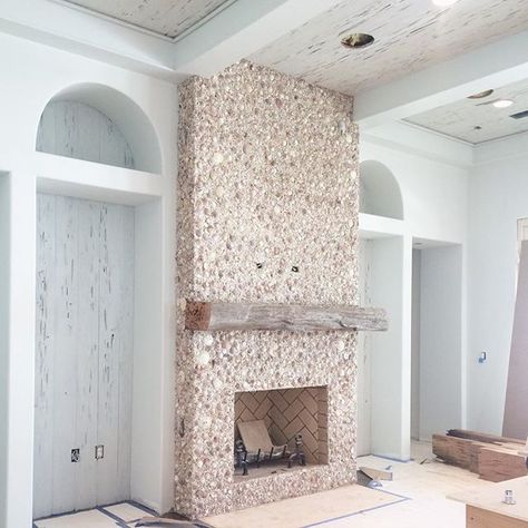 We're off to a big start this morning with a brand new tabby shell stucco fireplace! Alex even added a few large shells we found swimming at Cape San Blas!!! 💕💕💕 . . . . #oldseagrovehomes  #interiordesign #seagrovebeachhouse Fireplace Stucco, Alex Rice, Beach Fireplace, Beachy Farmhouse, Stucco Fireplace, Outside Fireplace, Diy Outdoor Fireplace, New House Living Room, Hgtv Dream Home