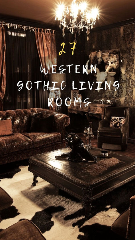 Uncover the magic of blending western and gothic decor with these 27 living room ideas! Ideal for creating a unique and mystical space. Click to dive into the world of dark elegance!🌌🛋️ #WesternGothic #LivingRoomDecor #UniqueSpaces #MysticalInteriors #DarkElegance Addams Family Living Room, Neon Living Room Sign, Gothic Living Rooms Ideas, Gothic Inspired Living Room, Witchcore Home Decor, Moody Family Room Cozy, Dark Rustic Aesthetic, Black Western Living Room, Western Gothic Decor Living Room