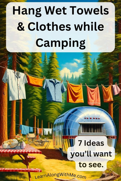 A list of 7 options for you to hang wet towels and clothes outside your RV to help reduce moisture inside your RV and prevent your clothes and towels from getting moldy. Rv Drying Rack Diy, Camping Towel Drying Rack, Rv Drying Rack, Camping Clothes Line, Rv Organization Ideas, Rv Camping Hacks, Clothesline Diy, Travel Clothesline, Rv Windows