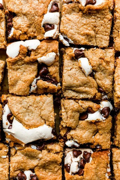 S'mores Cookie Bars (Recipe + Video) - Sally's Baking Addiction S’more Bars Easy, Marshmallow Cookie Dough Brownies, Quick And Easy Party Desserts, Graham Cracker Cookie Bars, Graham Cracker Cookie Dough, Smores Cookies Bars, Smores Cookie, Bar Desserts, S Mores Bars