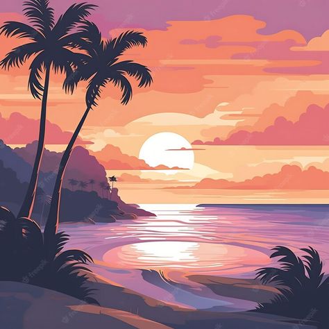 Premium AI Image | a sunset with palm trees on the beach Beginners Acrylic Painting, Painting On Canvas For Beginners, Bingo Night, Oil Painting For Beginners, Black Canvas Paintings, Hawaii Art, Easy Painting Ideas, Christmas Paintings On Canvas, Canvas For Beginners