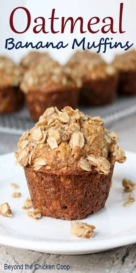 Oatmeal banana muffin with an oatmeal crumb topping are a banana muffin with oatmeal added into the batter and in the crumb topping. These muffins are perfect for breakfast or a midday snack. #muffins #bananamuffins Oatmeal Crumb Topping, Oatmeal Banana Muffins, Snack Muffins, Banana Oatmeal Muffins, Oatmeal Banana, Banana Oat Muffins, Banana Muffin, Midday Snack, Oat Muffins