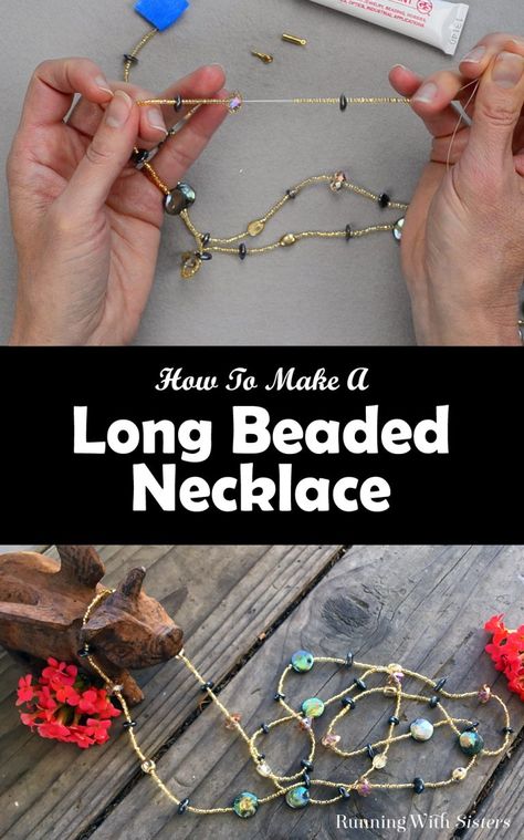 How To Make A Long Beaded Necklace - Running With Sisters Easy Jewelry, Diy Jewelry Necklace, Beaded Necklace Diy, Necklace Tutorial, Pearl Jewelry Necklace, Long Beaded Necklace, Homemade Jewelry, Jewelry Making Tutorials, Diy Schmuck