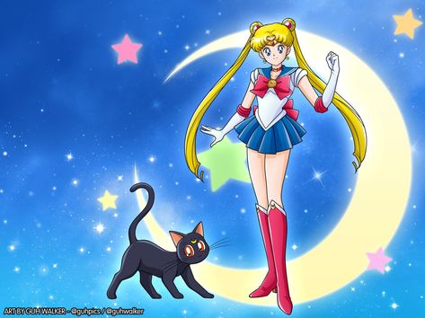 Sailor Moon With Luna, Sailor Moon And Luna, Sailor Moon Drops, Saylor Moon, Sailor Moon R, Moon Kingdom, Sailor Moon Girls, Sailor Moon Luna, Arte Sailor Moon