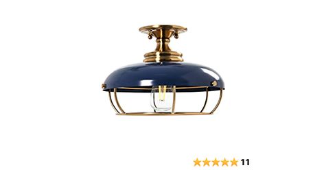 Robert Stevenson Lighting - Presley Caged Dome Metal Semi-Flush Mount Ceiling Light, Brushed Brass and Navy Blue - - Amazon.com Laundry Room Lighting, Nautical Lighting, Brass Ceiling Light, Light Fixtures Flush Mount, Retro Lighting, Flush Ceiling Lights, Edison Bulb, Semi Flush Mount, Flush Mount Lighting