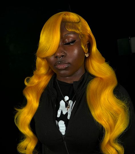 Yellow Hair Black Women, Yellow Wig, Hair Black Women, Natural Braids, Colored Wigs, Hair Laid, Yellow Hair, Yellow Lace, Hair Black