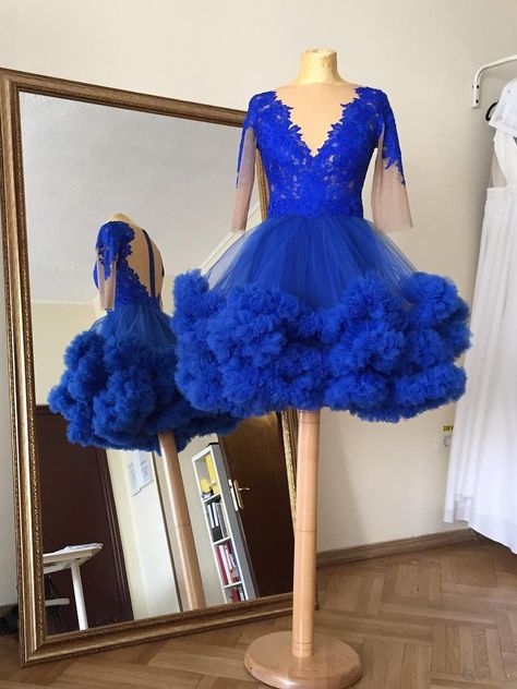 Blue Short Prom Dress, Drag Outfits, Blue Homecoming Dress, Beading Embroidery, Royal Blue Shorts, Dresses A Line, Royal Blue Prom Dresses, Make Your Own Dress, Flowers Handmade