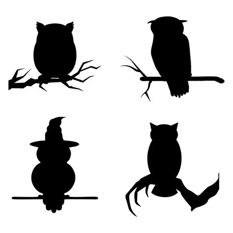 Halloween Owl Silhouette Clip Art Printable Halloween Book Covers, Vintage Halloween Printables, Owl Silhouette, Owl Templates, Halloween History, Printable Halloween Tags, Owl Printables, Fall Owl, Animal Templates