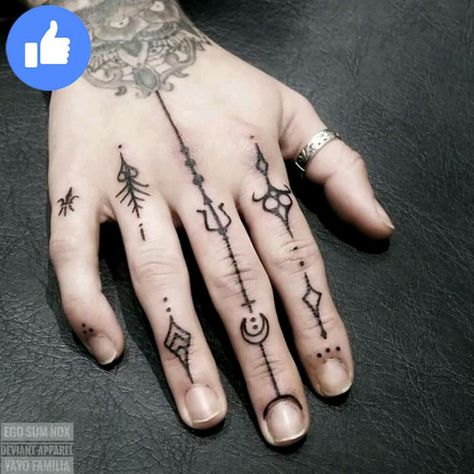 Greek Mythology Finger Tattoos, Runic Finger Tattoos, Norse Hand Tattoo For Women, Finger Tattoos Geometric, Finger Tattoo Ideas Men, Wiccan Finger Tattoos, Nordic Finger Tattoo, Pagan Finger Tattoos, Hand Tattoos For Man