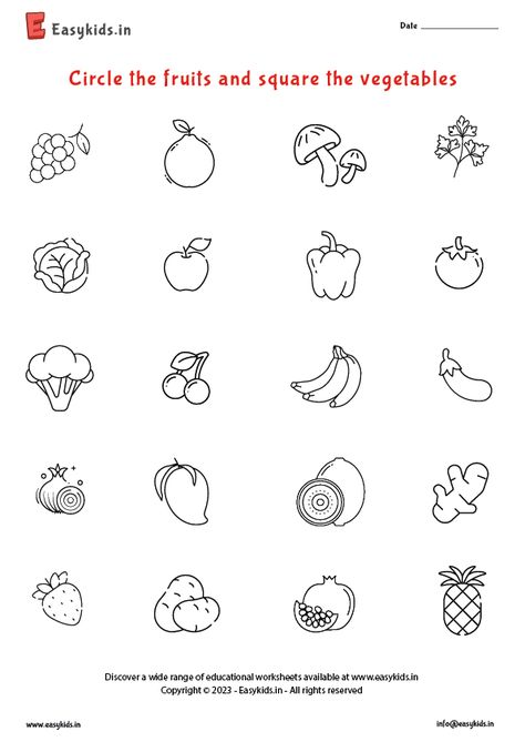 Circle The Fruits Worksheet, Fruit Or Vegetable Worksheet, Vegetables Worksheets Preschool, Fruit Vegetables Worksheet, Vegetables Worksheets Kindergarten, Fruits And Vegetables Worksheet For Kids, Vegetable Worksheets Preschool, Fruits Worksheets For Kindergarten, Fruit And Vegetables Activities For Kids