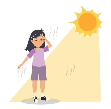 Secretaría de Salud exhorta a la población a fortalecer medidas de protección en temporada de calor Exhaustion Symptoms, Burning Sun, Heat Exhaustion, Heat Rash, Newborn Feeding, Girl Sweat, Pregnancy Health, Cartoon Illustration, High Temperature