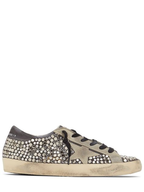 Find GOLDEN GOOSE DELUXE BRAND 20mm Super-star Studs Leather Sneakers on Editorialist. 20mm Rubber sole. Leather and suede upper. Front lace-up closure. Embellished with studs. Vintage effect may vary. Logo details. Lined Stockholm Shoes, Vintage Effect, Shoe Inspo, Golden Goose Deluxe Brand, Stockholm Fashion, Super Star, Low Top Sneakers, Star Studs, Studded Leather