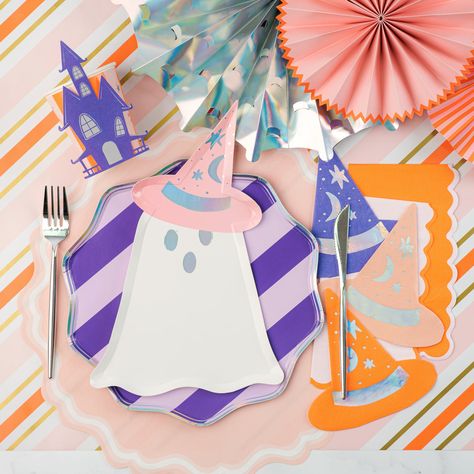 Our 2024 Halloween collection is here and ready to ship! Paper Plate Ghost, House Applique, Wizard Party, Paper Table Runner, Animal Parade, Halloween Color, Disco Theme, Striped Table Runner, Fun House