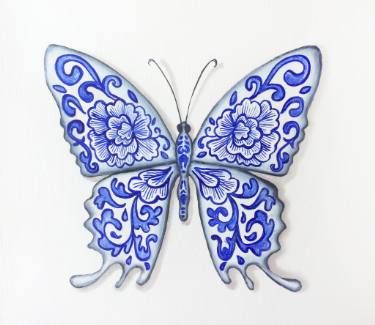 Diy Chinoiserie, Cool Bugs, Tile Projects, Watercolor Inspiration, Blue China, Pretty Patterns, Tattoo Design Drawings, Vintage Pictures, Beautiful Butterflies