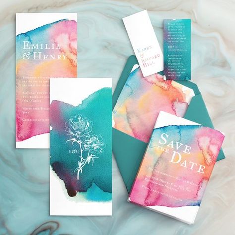 Watercolor Wedding Theme, Bright Wedding Invitations, Watercolour Wedding Stationery, Colorful Wedding Invitations, Watercolour Design, Bespoke Wedding Stationery, Colorful Invitations, Unconventional Wedding, Watercolor Designs