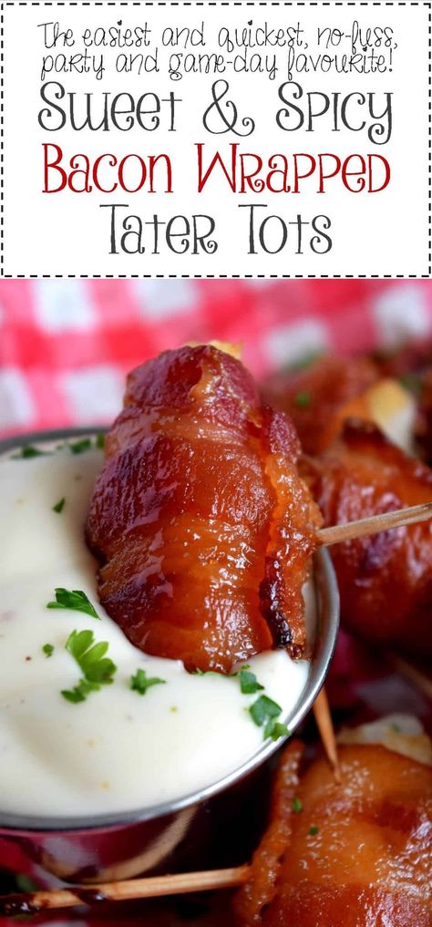 Sweet And Spicy Bacon, Bacon Wrapped Tater Tots, Spicy Bacon, Mushroom Recipes Healthy, Potato Tots, Party Platter, Party Things, Best Bacon, Tailgating Recipes