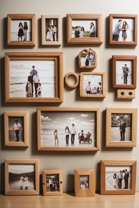 Wooden collage frame photo frame Photo Frame Interior Design, Wooden Photo Frame Ideas, Frame Ideas Wall, Picture Wall Staircase, Photo Frame Ideas, Wooden Quotes, Frames Ideas, Room View, Family Photo Wall