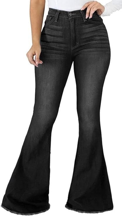 CuteCherry Skinny Bell Bottom Jeans for Women Ripped Black Classic Flared Jean Bell Bottom Pants at Amazon Women's Jeans store Black Bell Bottom Jeans, High Waisted Bell Bottoms, Sparkly Jumpsuit, Jeans Store, Elastic Waist Jeans, Jumpsuit Elegant, Blouse Tank Top, Bottom Jeans, Bell Bottom Pants