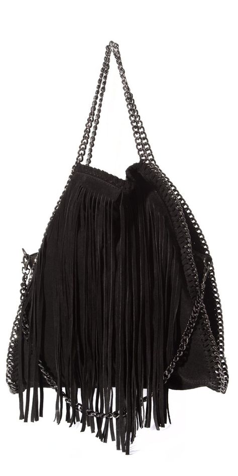 The Fringe Stella - Shop Gigi Moda - Made in Italy Stella Mcartney, Leather Fringe Purse, High Heels Classy, Fringe Handbags, Handbags Black, Stella Mccartney Falabella, Fringe Purse, Chain Top, Fringe Bags